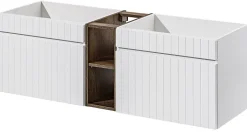 Furnidea Double meuble sous vasque ICONIC blanc 140 cm avec l'etension chêne Santa Fe* Meuble Sous-Vasque