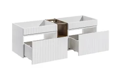 Furnidea Double meuble sous vasque ICONIC blanc 140 cm avec l'etension chêne Santa Fe* Meuble Sous-Vasque