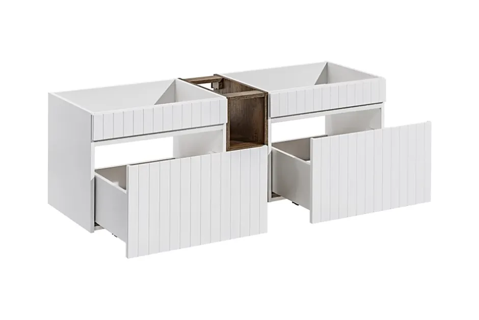 Furnidea Double meuble sous vasque ICONIC blanc 140 cm avec l'etension chêne Santa Fe* Meuble Sous-Vasque