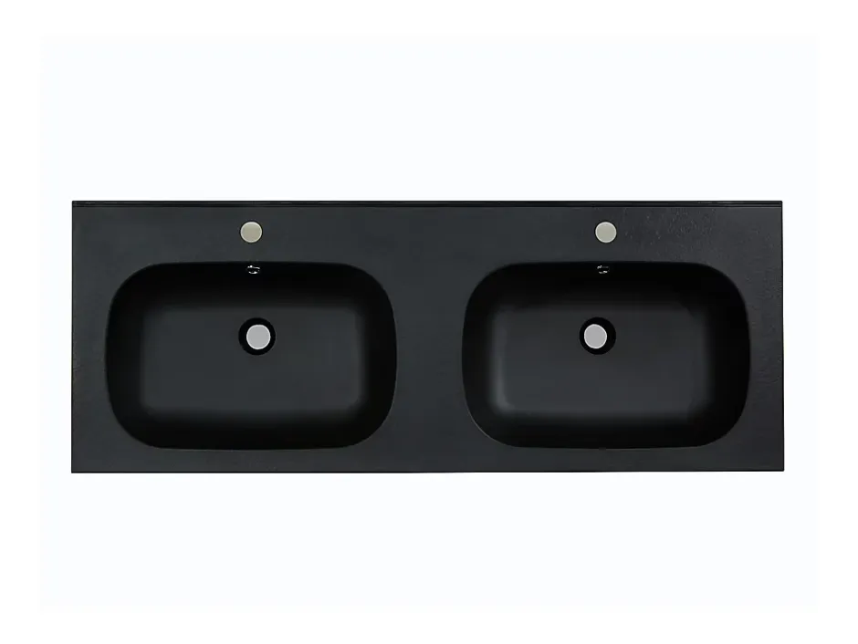 Vente-unique Double vasque à encastrer en résine effet pierre - Noir - L120 x l46 cm - ATIWA* Vasque À Encastrer