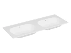 Vente-unique Double vasque à encastrer en résine effet pierre - Blanc - L120 x l46 cm - ATIWA