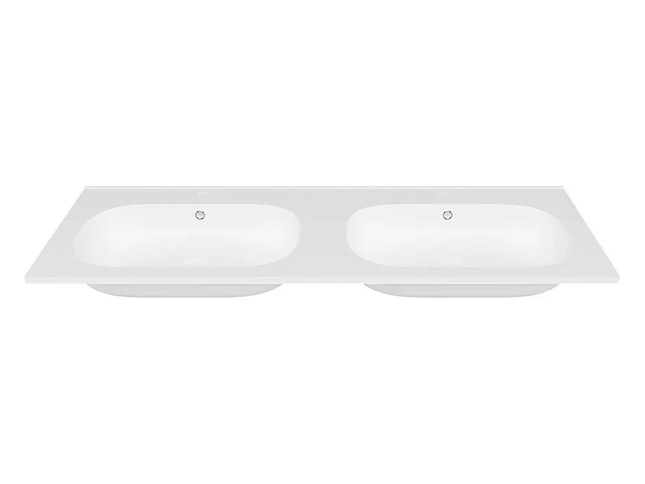 Vente-unique Double vasque à encastrer en résine effet pierre - Blanc - L120 x l46 cm - ATIWA