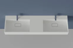 Bernstein Double vasque murale 153x45x15cm en fonte minérale - blanc mat - TWG231* Lavabo
