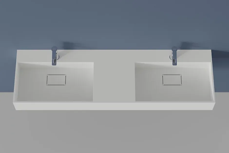 Bernstein Double vasque murale 153x45x15cm en fonte minérale - blanc mat - TWG231* Lavabo
