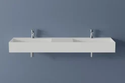 Bernstein Double vasque murale 153x45x15cm en fonte minérale - blanc mat - TWG231* Lavabo