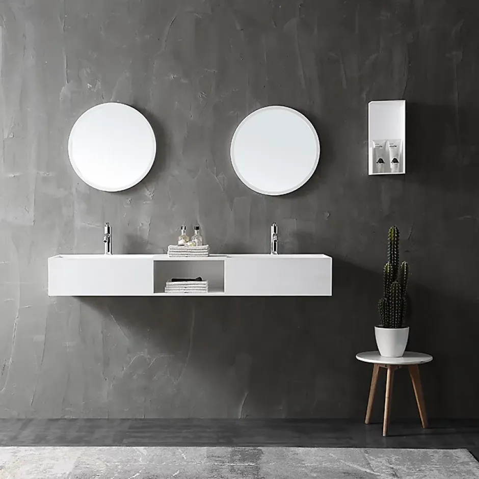 Bernstein Double vasque murale 150x45x20cm en fonte minérale - blanc mat - TWG235