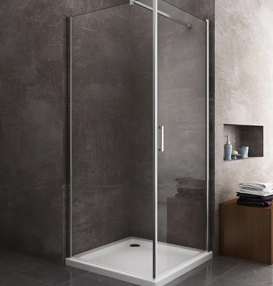 Laneri Douche de 8 mm avec porte à battant et paroi fixe lateraleH.200 -77-79 porte x 78,5-80,5 fixe