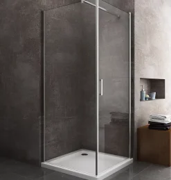 Laneri Douche de 8 mm avec porte à battant et paroi fixe lateraleH.200 -77-79 porte x 68,5-70,5 fixe