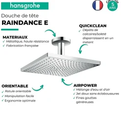 Hansgrohe Douche de tête Raindance E, 1 jet avec raccord plafond chromé* Pommeau De Douche, Flexible Et Barre De Douche