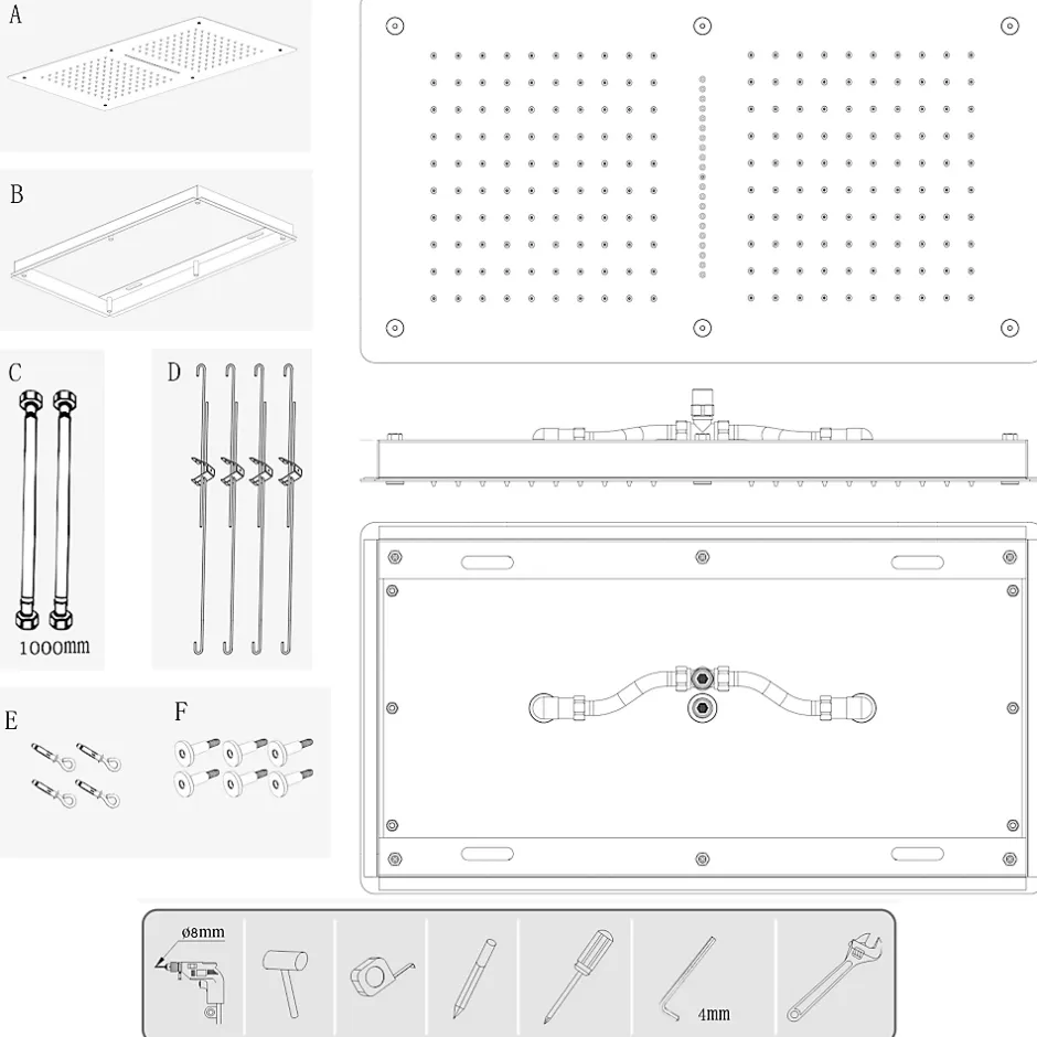 Bernstein Douche de tête rectangulaire pour montage plafond, 70x38cm, DPG5019