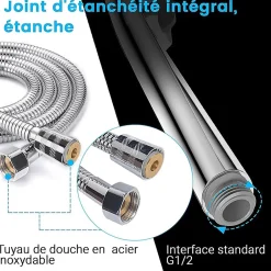 Deko Douche réglable, douche à jets puissants, douche à haute pression, pommeau de douche à économie d'eau