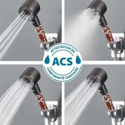Passat Douchette 5 jets gris Pure Shower Eco* Pommeau De Douche, Flexible Et Barre De Douche