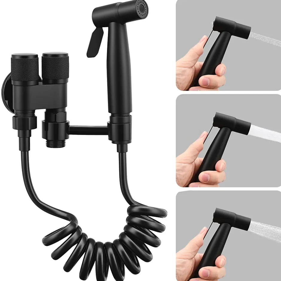 ProximaX Douchette de bidet pour toilettes en acier inoxydable, 1-en-2 sorties, double commande, robinet et tuyau, pour toilettes, animaux
