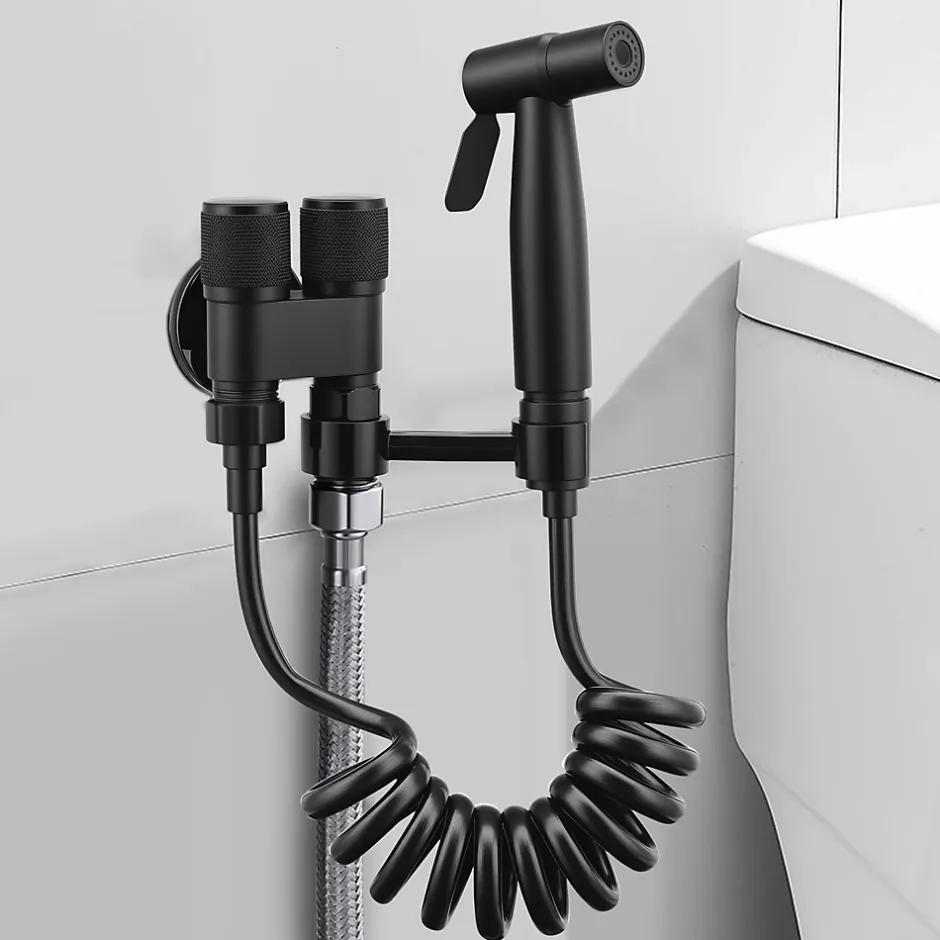 ProximaX Douchette de bidet pour toilettes en acier inoxydable, 1-en-2 sorties, double commande, robinet et tuyau, pour toilettes, animaux