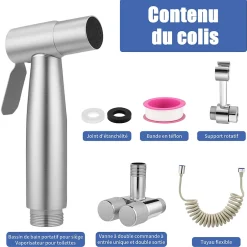 ProximaX Douchette de bidet pour toilettes, 1-en-2 sorties, double commande, robinet et tuyau, animaux et nettoyage salle de bain, Argent* Robinet De Bidet