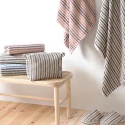 Linnea Drap de bain à rayures pur coton 100x150 cm collection BREEZE rose* Serviette De Bain