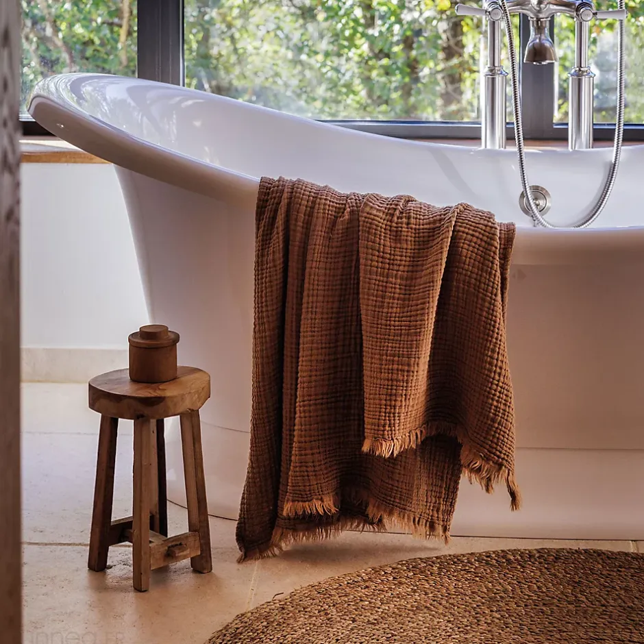 Linnea Drap de douche 70x130 cm et serviette 50x90 cm KEA mousseline de coton bleu lauze* Serviette De Bain