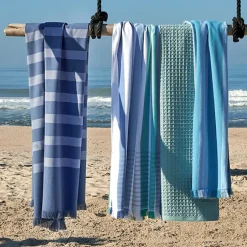 Linnea Drap de plage à rayures 100x180 cm pur coton collection BARBAGIA bleu