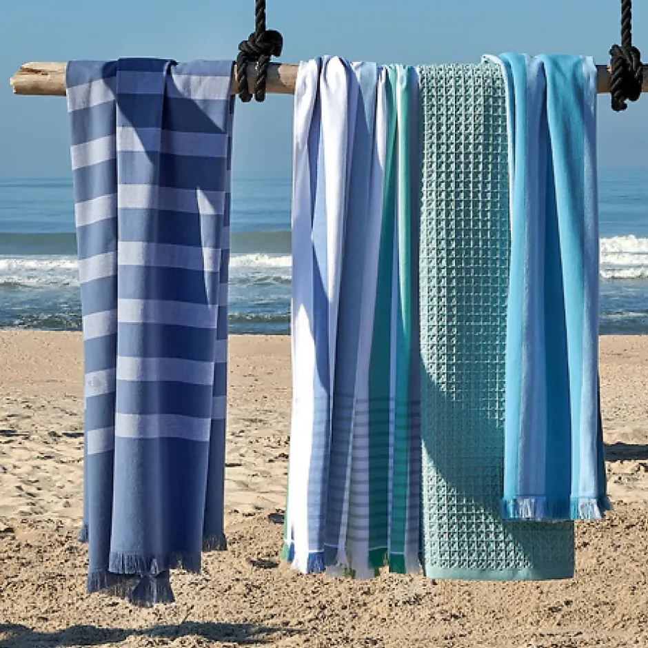 Linnea Drap de plage à rayures 100x180 cm pur coton collection BARBAGIA bleu