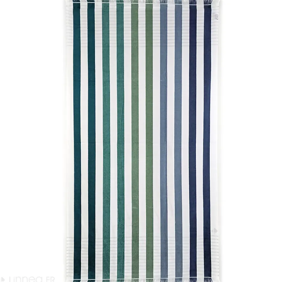 Linnea Drap de plage à rayures 100x180 cm pur coton collection BARBAGIA bleu