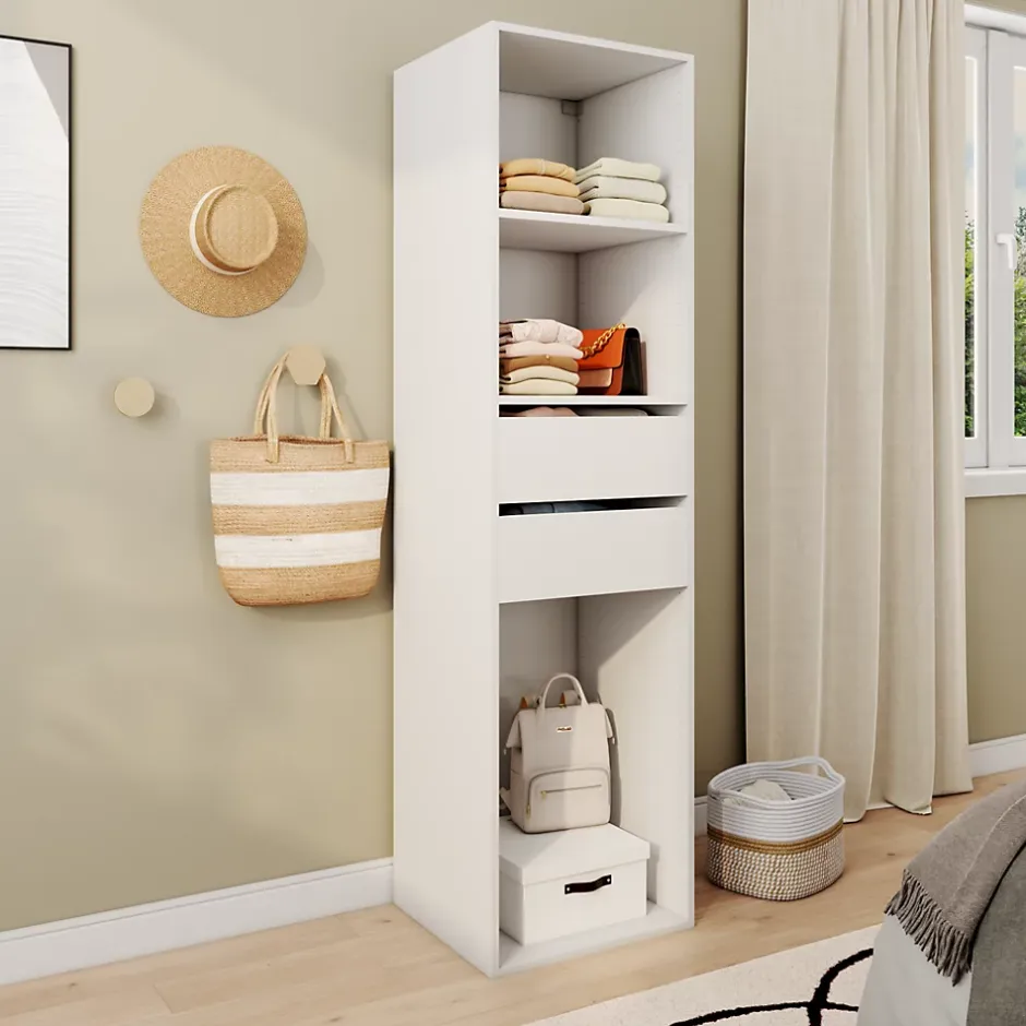 GoodHome Dressing blanc 2 tiroirs Atomia H. 187,5 x L. 50 x P. 45 cm* Rangement Buanderie