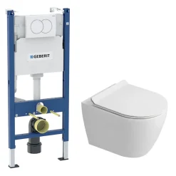 Ceramica Duofix Pack WC bâti-support 112 cm + WC suspendu sans bride Ceramia avec abattant SoftClose + plaque blanche (GEBCEPXWT01-FR)