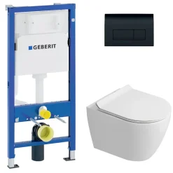 Geberit Duofix pack WC bâti-support UP100 + WC suspendu sans bride Ceramia avec abattant SoftClose + plaque noir (GEBCEPXWT09-FR)* Wc Suspendu