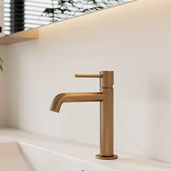 Edouard Rousseau - Mitigeur Lavabo SCRIPY - Aérateur Économie d Eau -3 Finitions Disponibles - Livré Complet avec Vidage - Cuivre