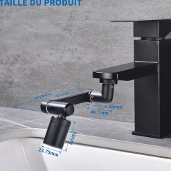 Homelody Embout Robinet Pivotant 1440 Mousseur Robinet 2 Jets avec Adaptateur 20/22/24 mm pour Cuisine ou Salle de Bain