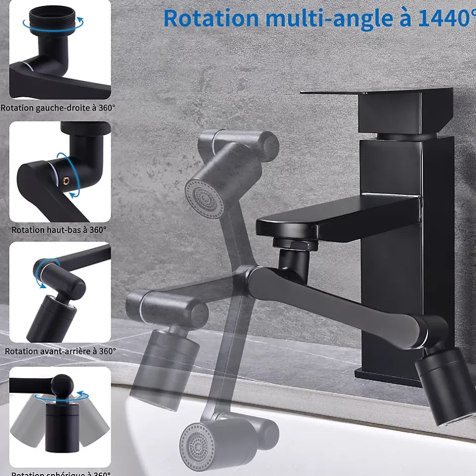 Homelody Embout Robinet Pivotant 1440 Mousseur Robinet 2 Jets avec Adaptateur 20/22/24 mm pour Cuisine ou Salle de Bain