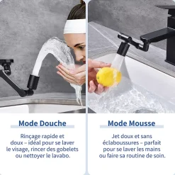 Homelody Embout Robinet Pivotant 1440 Mousseur Robinet 2 Jets avec Adaptateur 20/22/24 mm pour Cuisine ou Salle de Bain