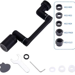 Homelody Embout Robinet Pivotant 1440 Mousseur Robinet 2 Jets avec Adaptateur 20/22/24 mm pour Cuisine ou Salle de Bain