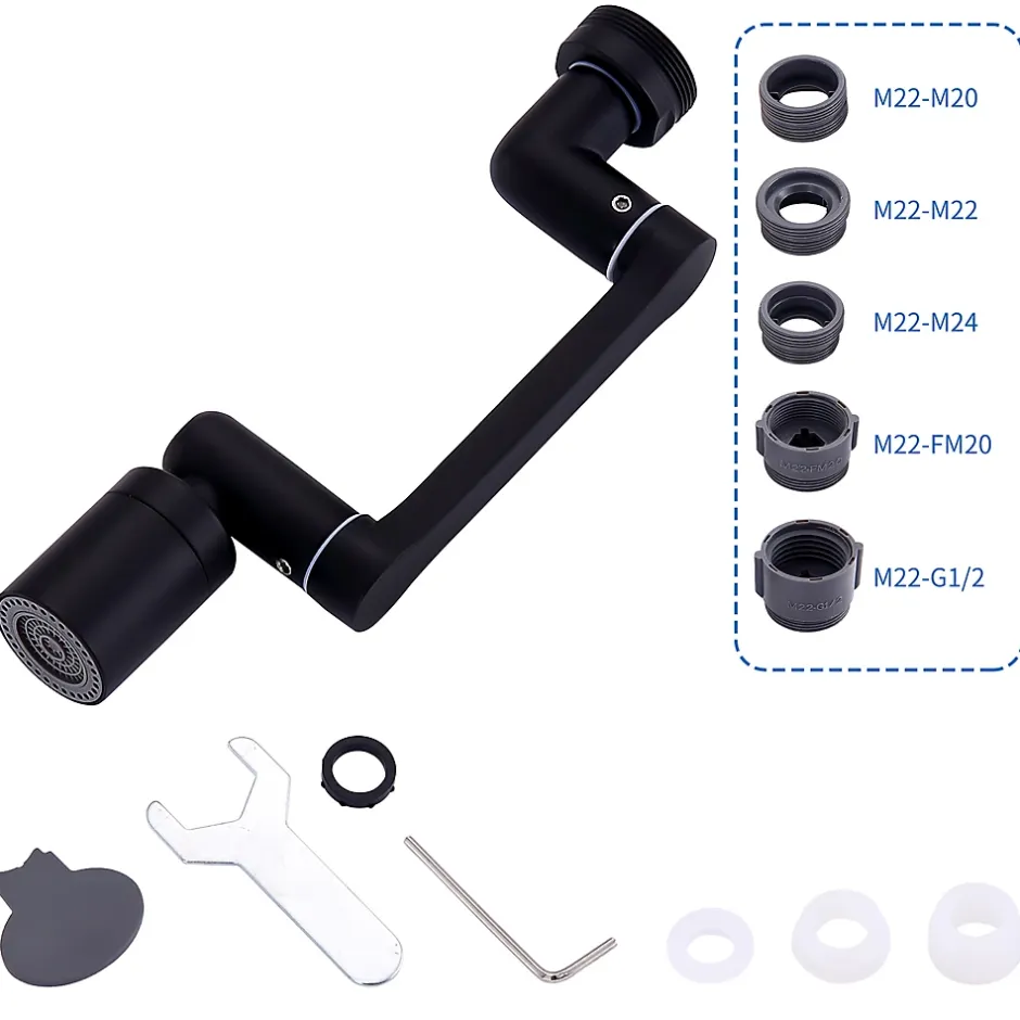 Homelody Embout Robinet Pivotant 1440 Mousseur Robinet 2 Jets avec Adaptateur 20/22/24 mm pour Cuisine ou Salle de Bain