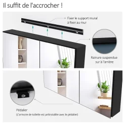 EMKE Armoire de toilette murale avec miroir double face - 85x65 cm- Noir mat - Fermeture douce - Tablettes en verre réglables