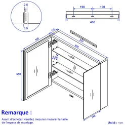 EMKE Armoire de toilette murale avec miroir double face - 85x65 cm- Noir mat - Fermeture douce - Tablettes en verre réglables
