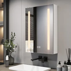 EMKE Armoire de Toilette 1 Porte - Charnières Gauche, LED Ajustable 3000K-6500K, Anti-Buée, Soft Close, Prises USB* Armoire De Toilette