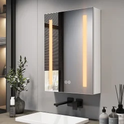 EMKE Armoire de Toilette 1 Porte - Charnières Gauche, LED Ajustable 3000K-6500K, Anti-Buée, Soft Close, Prises USB* Armoire De Toilette