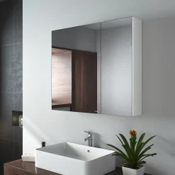 EMKE Armoire de toilette murale - Miroir double face, blanc mat - 75 x 65 cm - Fermeture douce - Tablettes en verre réglables* Armoire De Toilette