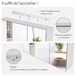 EMKE Armoire de toilette murale - Miroir double face, blanc mat - 75 x 65 cm - Fermeture douce - Tablettes en verre réglables* Armoire De Toilette