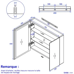 EMKE Armoire de toilette murale - Miroir double face, blanc mat - 75 x 65 cm - Fermeture douce - Tablettes en verre réglables* Armoire De Toilette