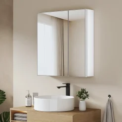EMKE Armoire de toilette 2 portes 65x50 cm blanche, miroir avec rangement intégré, tablettes en verre réglables* Armoire De Toilette