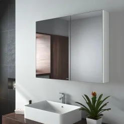 EMKE Armoire de toilette murale avec miroir double face - 85x65 cm - Blanc mat - Fermeture douce - Tablettes en verre ajustables* Armoire De Toilette