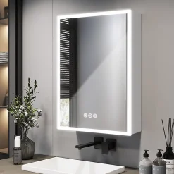 EMKE Armoire de Toilette LED 50x70cm, Miroir Salle de Bains avec Éclairage 3 Couleurs, Anti-Buée, Prise Intégrée