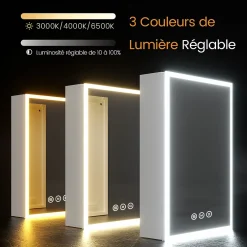 EMKE Armoire de Toilette LED 50x70cm, Miroir Salle de Bains avec Éclairage 3 Couleurs, Anti-Buée, Prise Intégrée