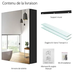 EMKE Armoires de toilette 50x65cm Noir Armoire Salle de Bain en Miroir Double Face* Armoire De Toilette