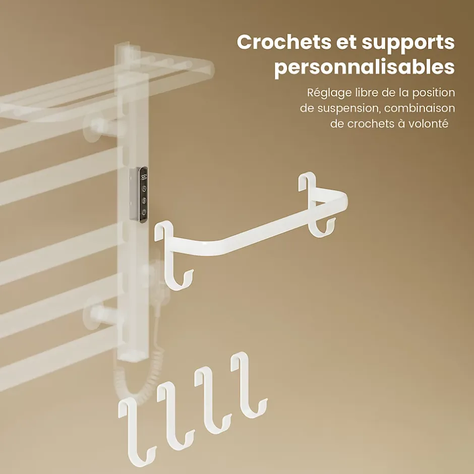 EMKE Chauffe-serviettes Électrique 50x50cm, Thermostat Intelligent WiFi, Radiateur de Salle de Bain Électrique, Blanc