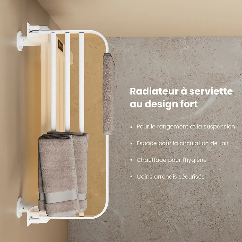 EMKE Chauffe-serviettes Électrique 50x50cm, Thermostat Intelligent WiFi, Radiateur de Salle de Bain Électrique, Blanc