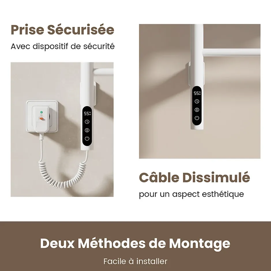 EMKE Chauffe-serviettes Électrique 78x43cm, Thermostat Intelligent WiFi, Radiateur Électrique pour Salle de Bain, Blanc