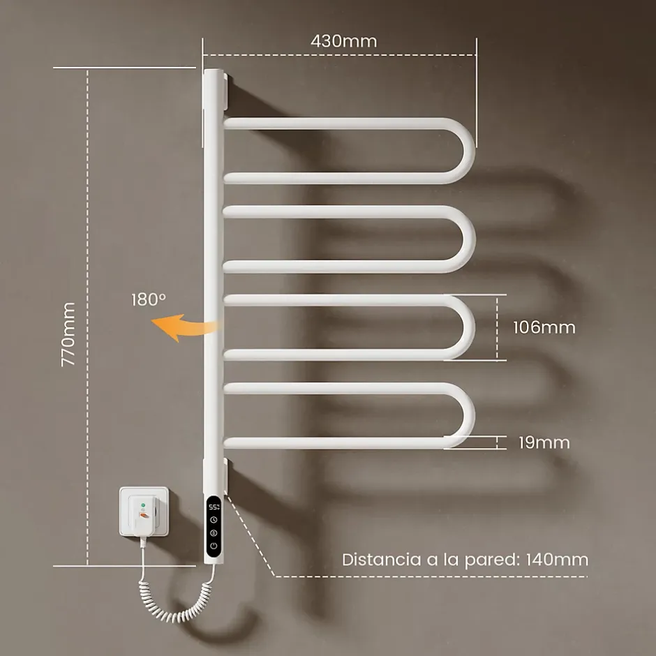 EMKE Chauffe-serviettes Électrique 78x43cm, Thermostat Intelligent WiFi, Radiateur Électrique pour Salle de Bain, Blanc