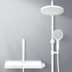 EMKE Colonne de Douche avec douche theramostat à Grande douche de tête et douchette multimode, Cercle, blanc* Colonne De Douche Thermostatique